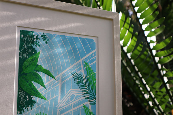 Calm in the Palm House Framed Linoprint - Sinéad Woods