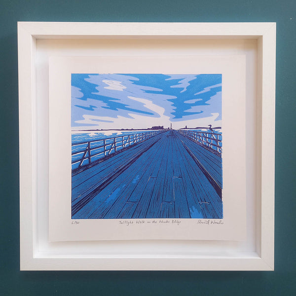 'Twilight Walk on the Wooden Bridge' Lino print - Sinéad Woods