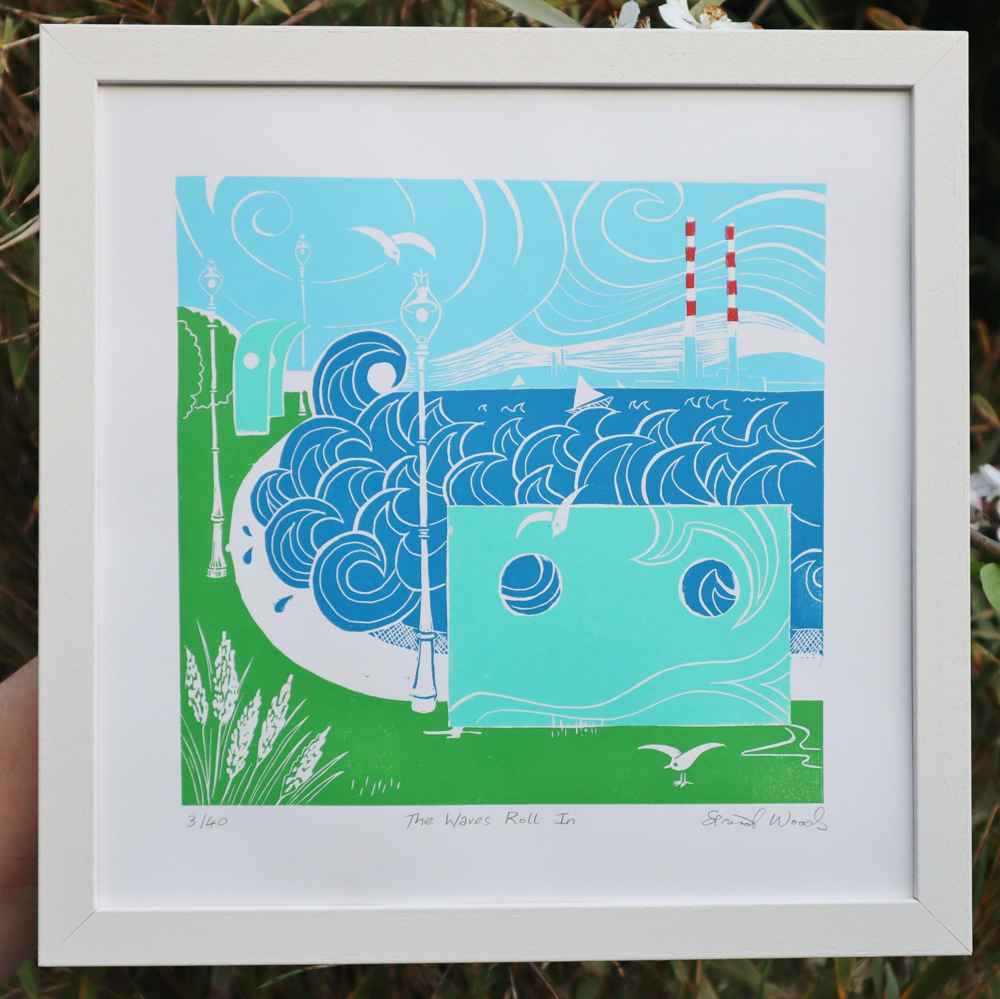 'The Waves Roll In' Framed Linoprint - Sinéad Woods