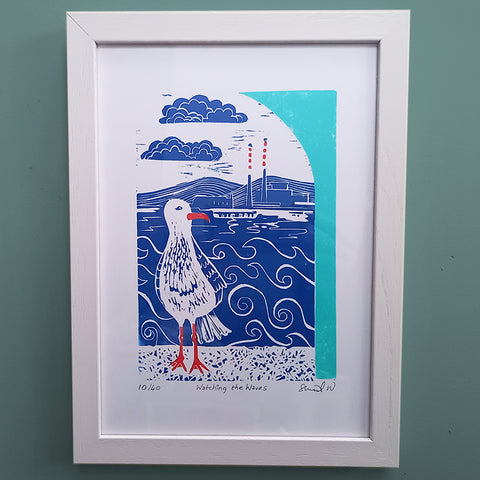 'Watching the Waves' Framed Linoprint - Sinéad Woods