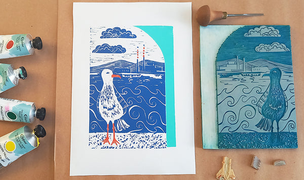 'Watching the Waves' Framed Linoprint - Sinéad Woods