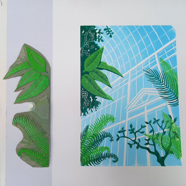Calm in the Palm House Framed Linoprint - Sinéad Woods